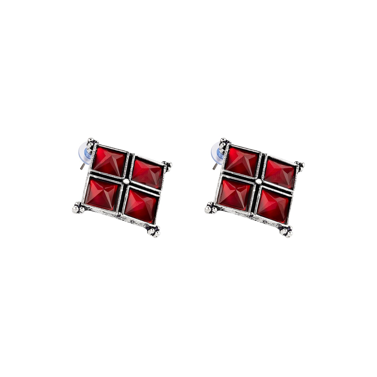 Teejh Dhamini Red Silver Oxidised Earrings