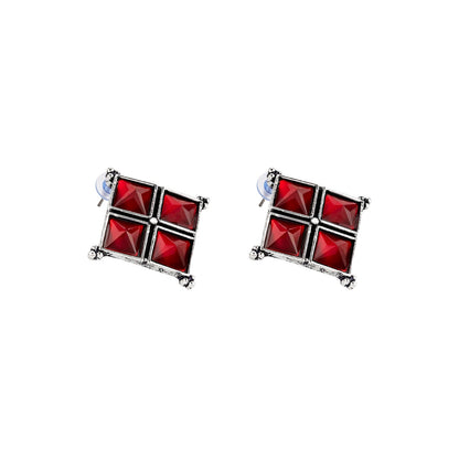 Teejh Dhamini Red Silver Oxidised Earrings