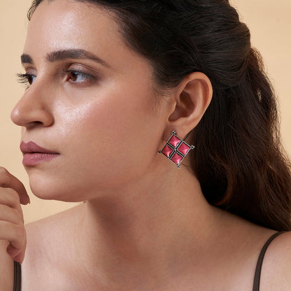 Teejh Dhamini Pastel Pink Silver Oxidised Earrings