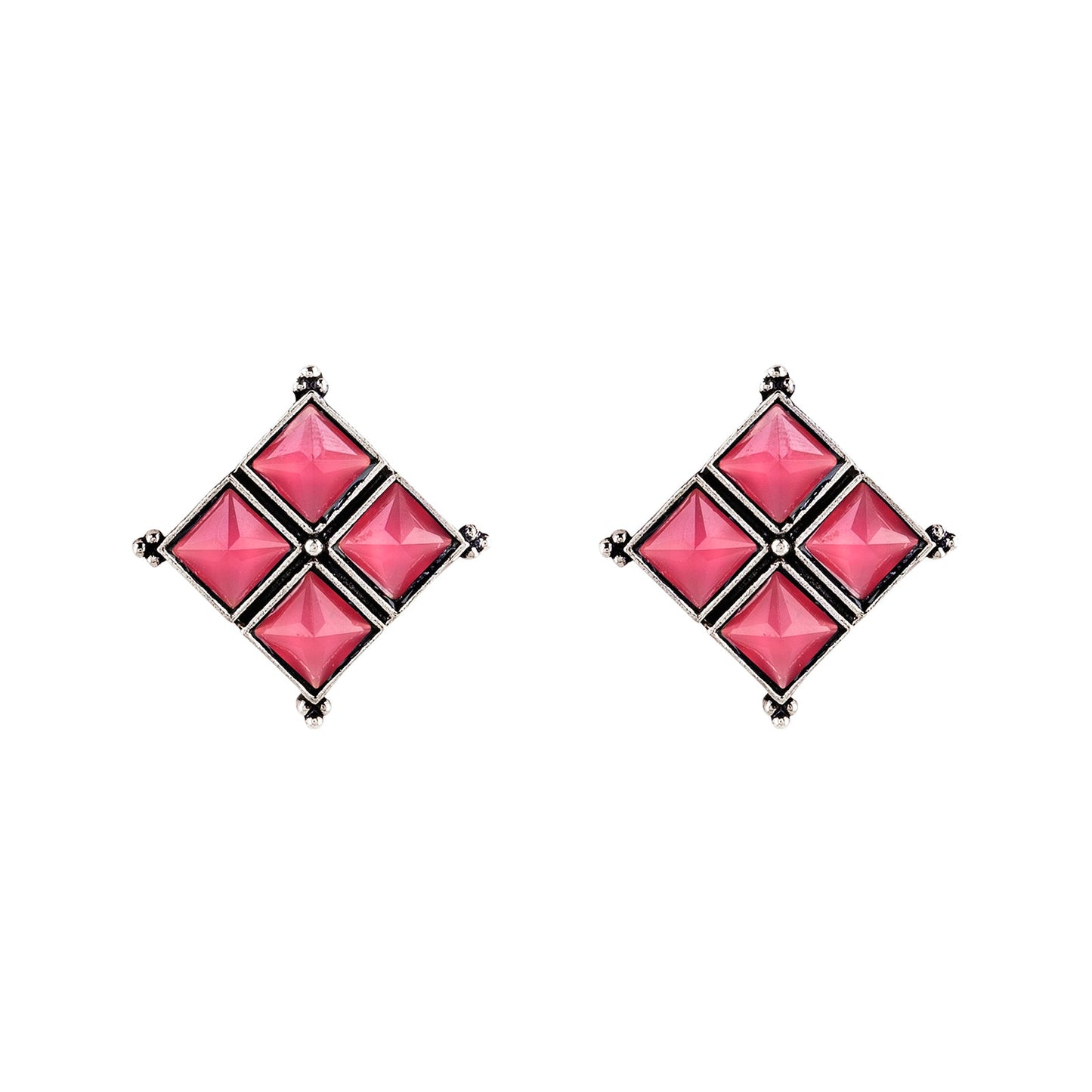 Teejh Dhamini Pastel Pink Silver Oxidised Earrings