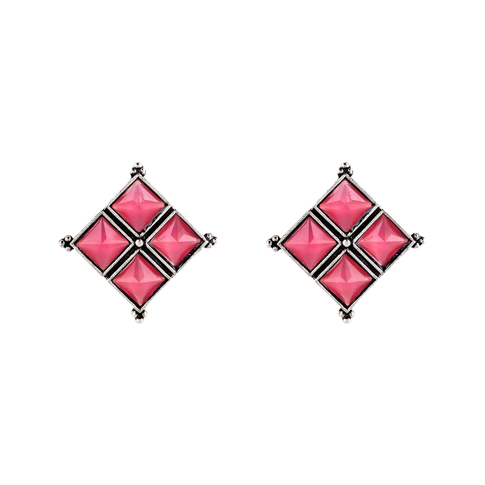 Teejh Dhamini Pastel Pink Silver Oxidised Earrings