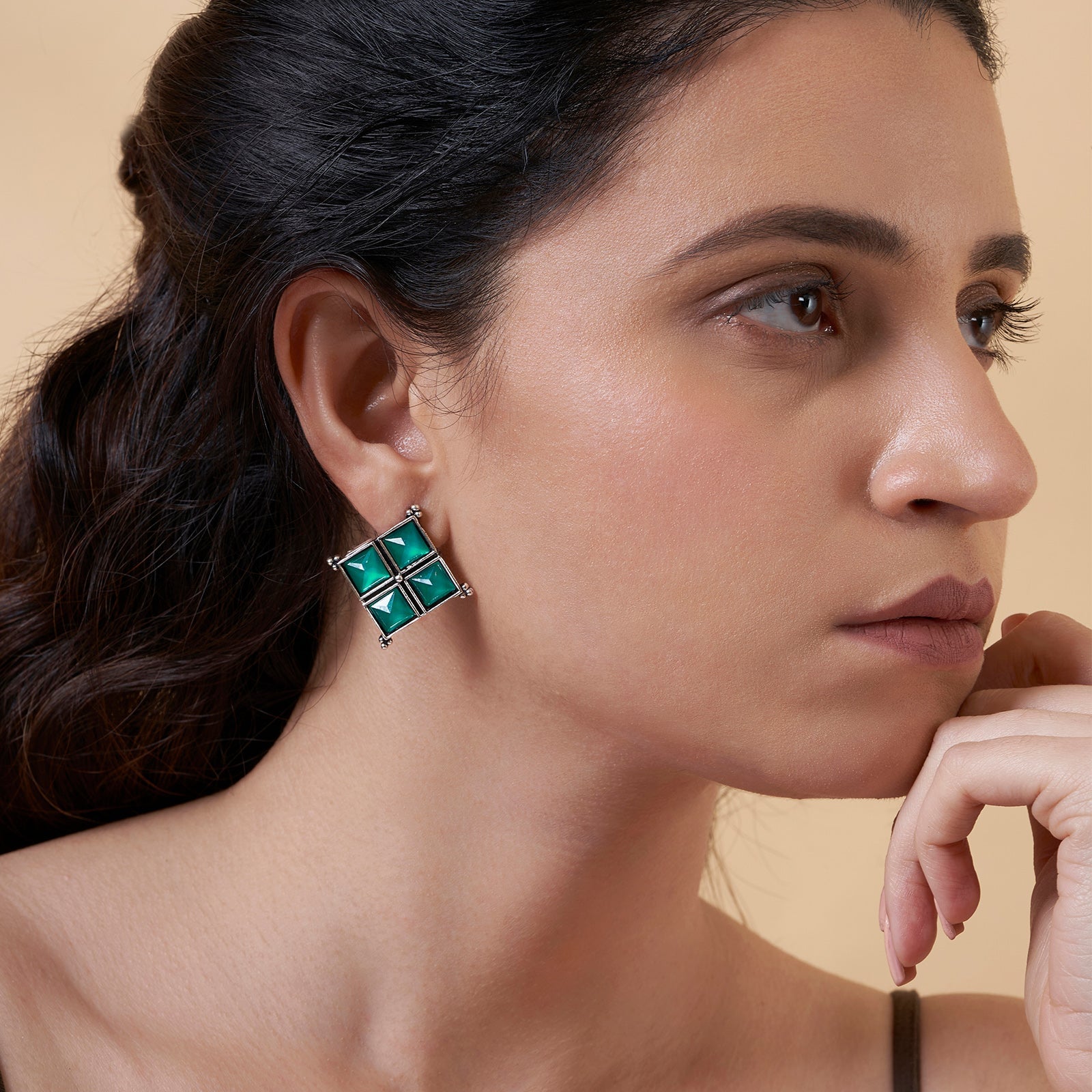 Teejh Dhamini Teal Silver Oxidised Earrings