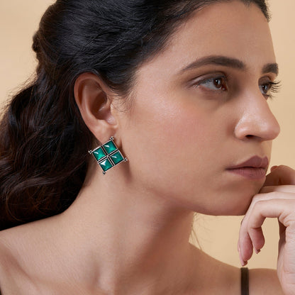 Teejh Dhamini Teal Silver Oxidised Earrings
