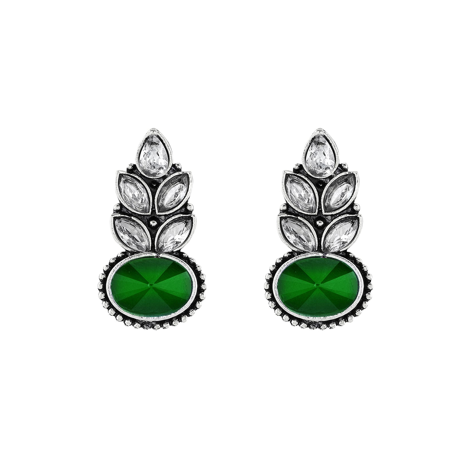 Teejh Madhurai Green Silver Oxidised Earrings