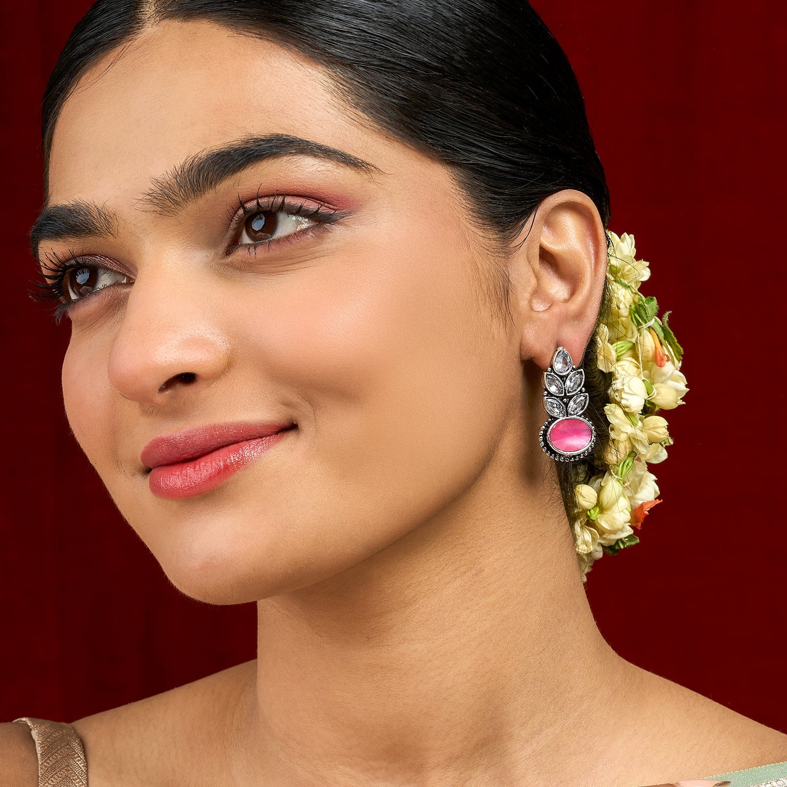 Teejh Madhurai Pastel Pink Silver Oxidised Earrings