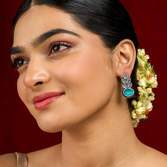 Teejh Madhurai Teal Silver Oxidised Earrings