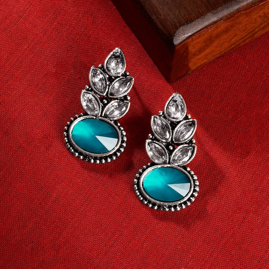 Teejh Madhurai Teal Silver Oxidised Earrings