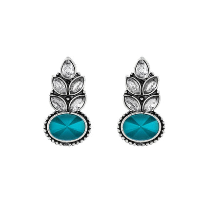 Teejh Madhurai Teal Silver Oxidised Earrings