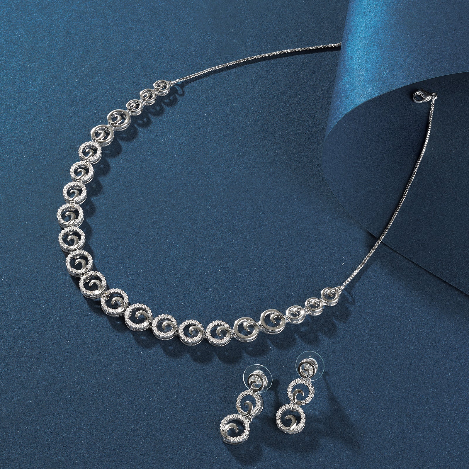 Teejh Rajput Radiance Silver Necklace Set With CZ White Stones