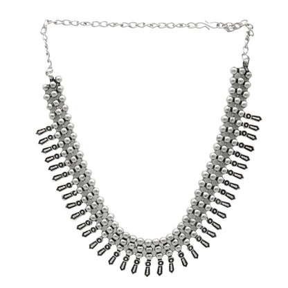 Mihika Silver Oxidized Necklace - Teejh