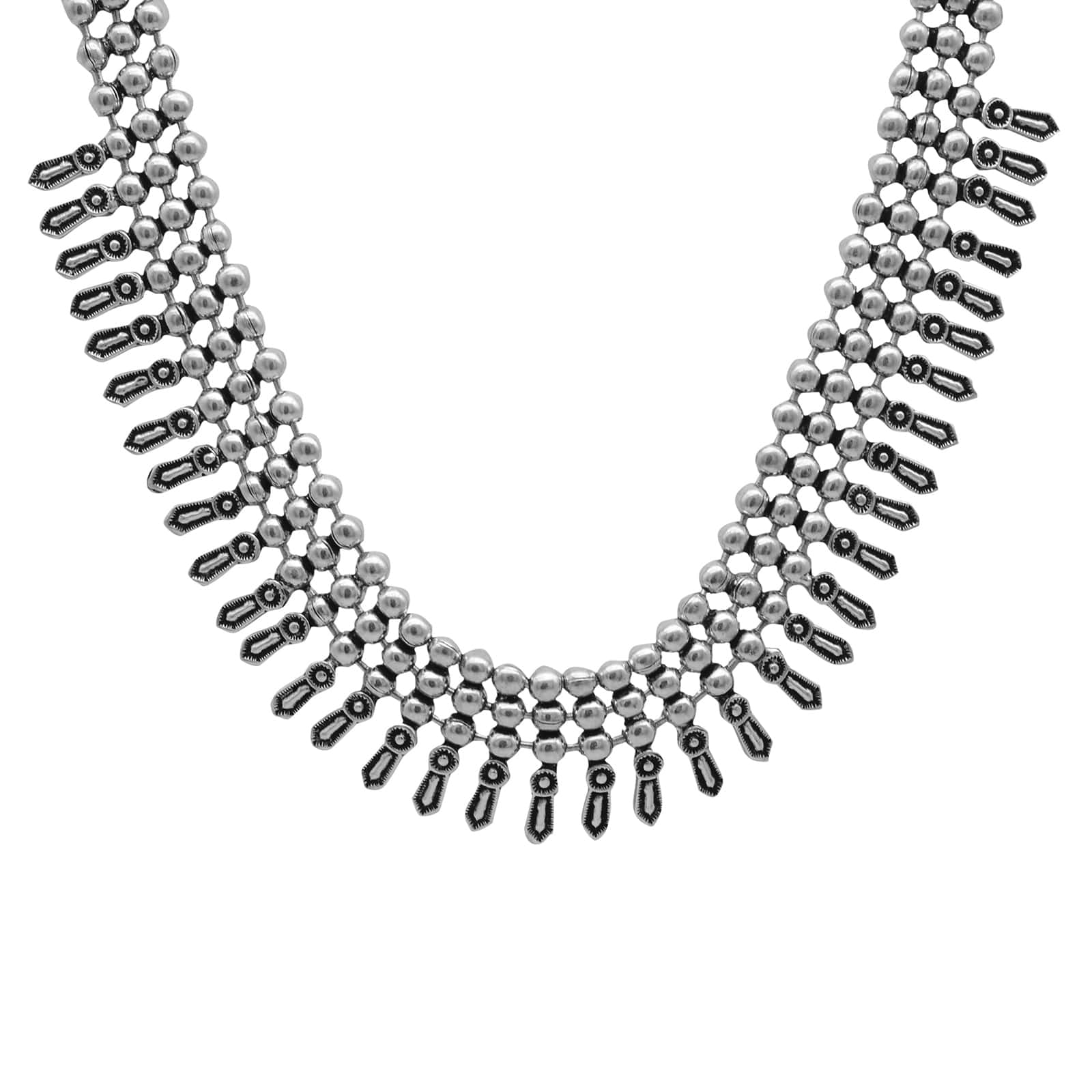 Mihika Silver Oxidized Necklace - Teejh