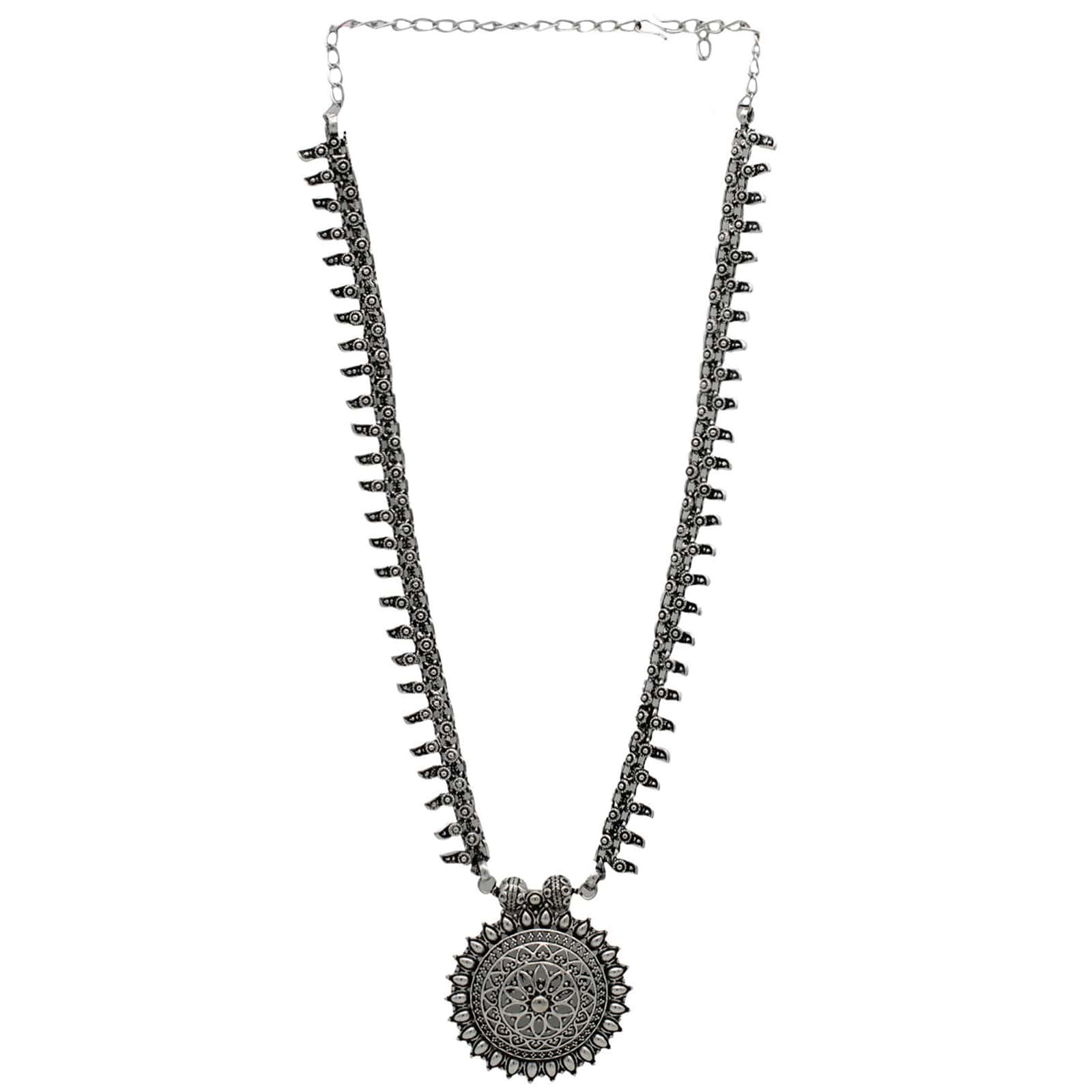 Kalpi Silver Oxidized Long Necklace - Teejh