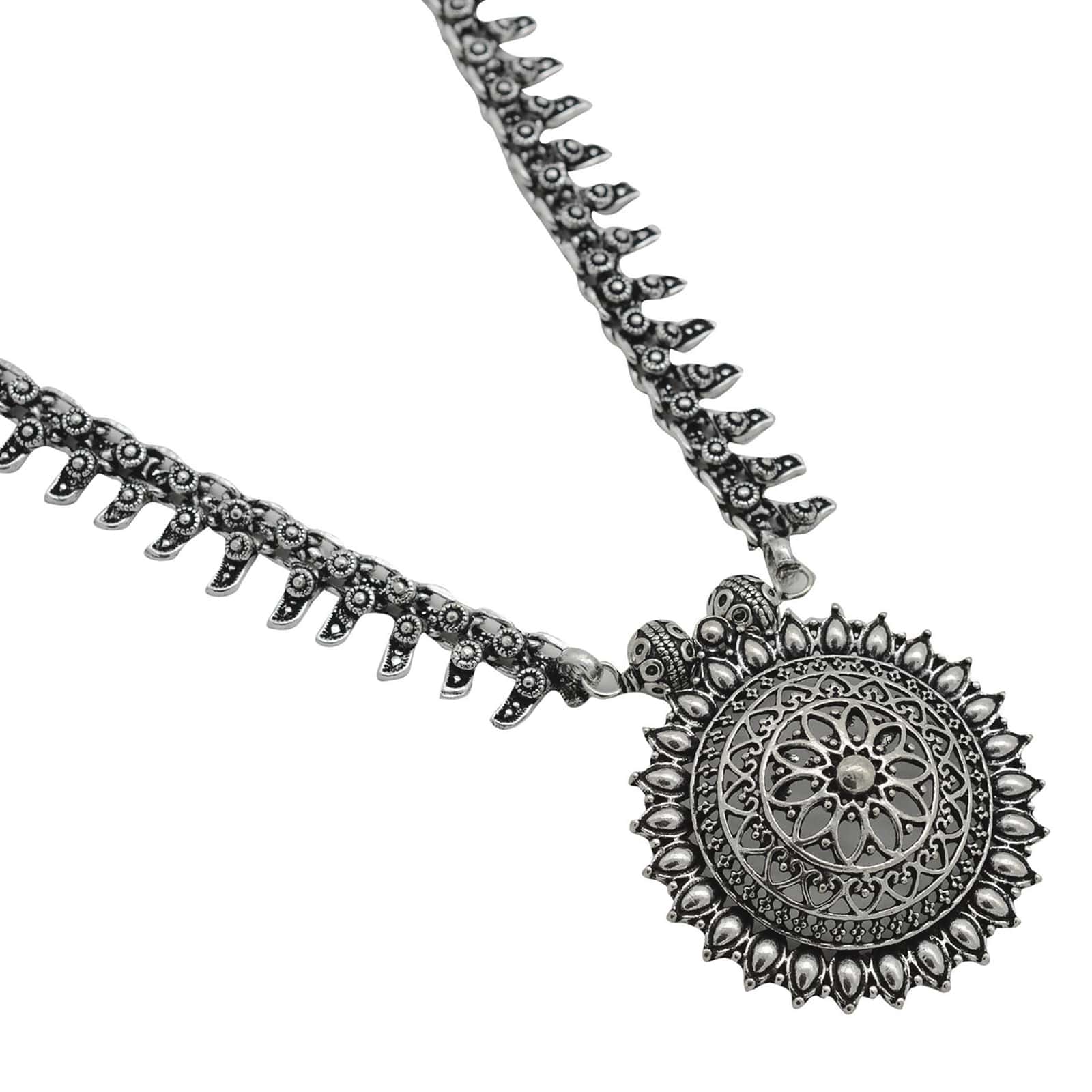 Kalpi Silver Oxidized Long Necklace - Teejh