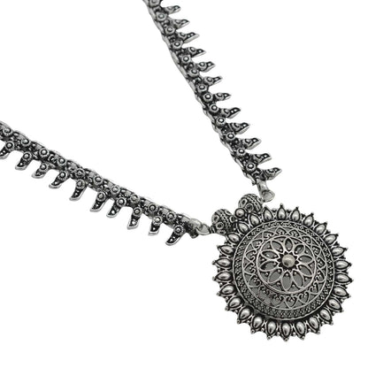 Kalpi Silver Oxidized Long Necklace - Teejh