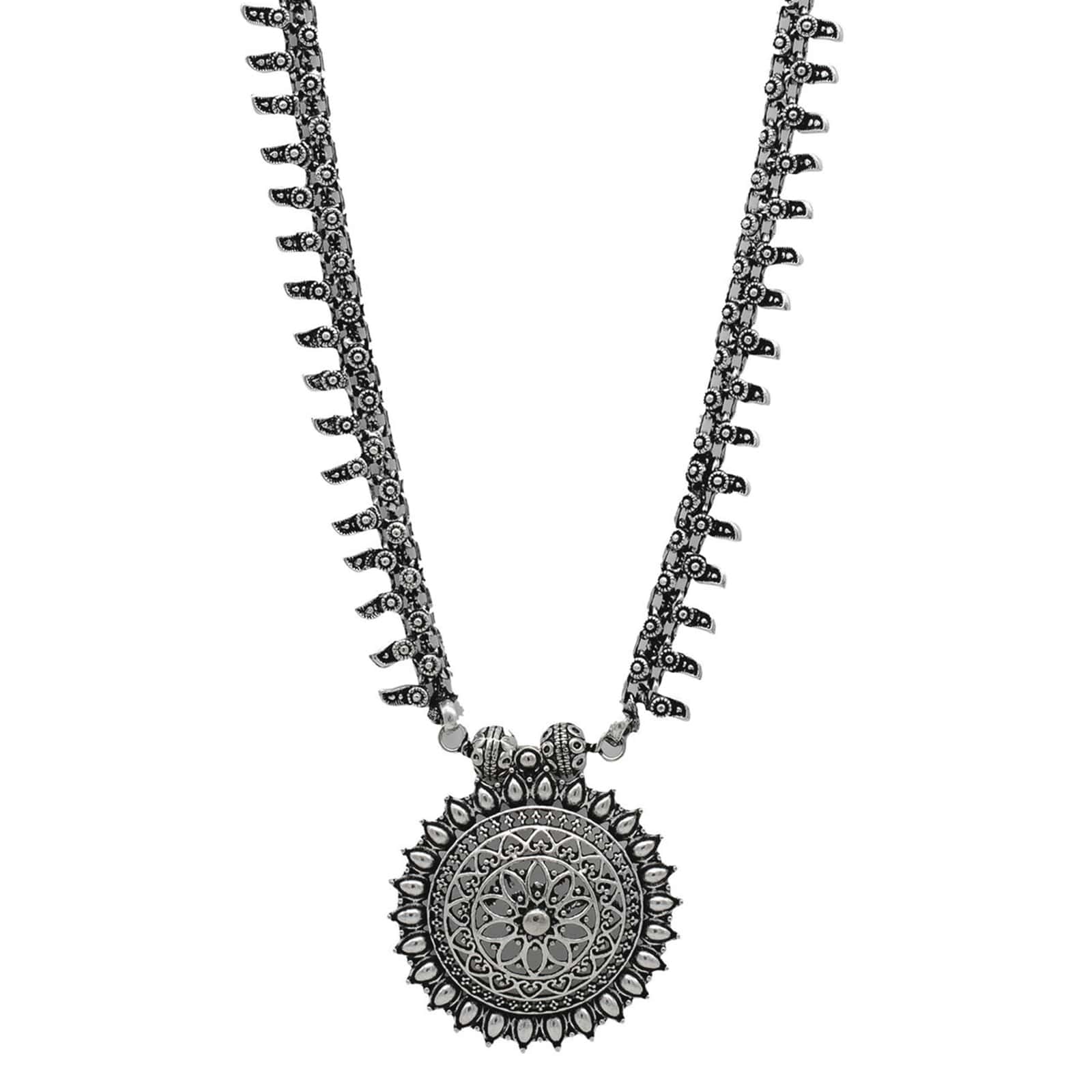 Kalpi Silver Oxidized Long Necklace - Teejh