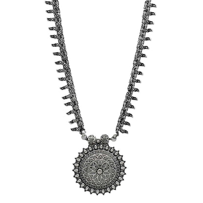 Kalpi Silver Oxidized Long Necklace - Teejh