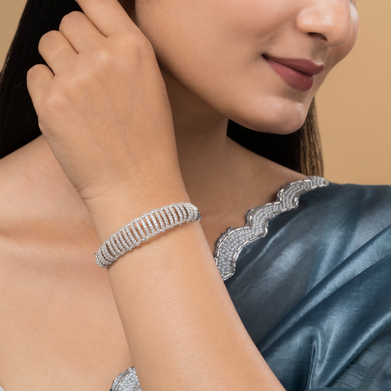 Teejh Pranjal Precious CZ Stones Silver Bracelet