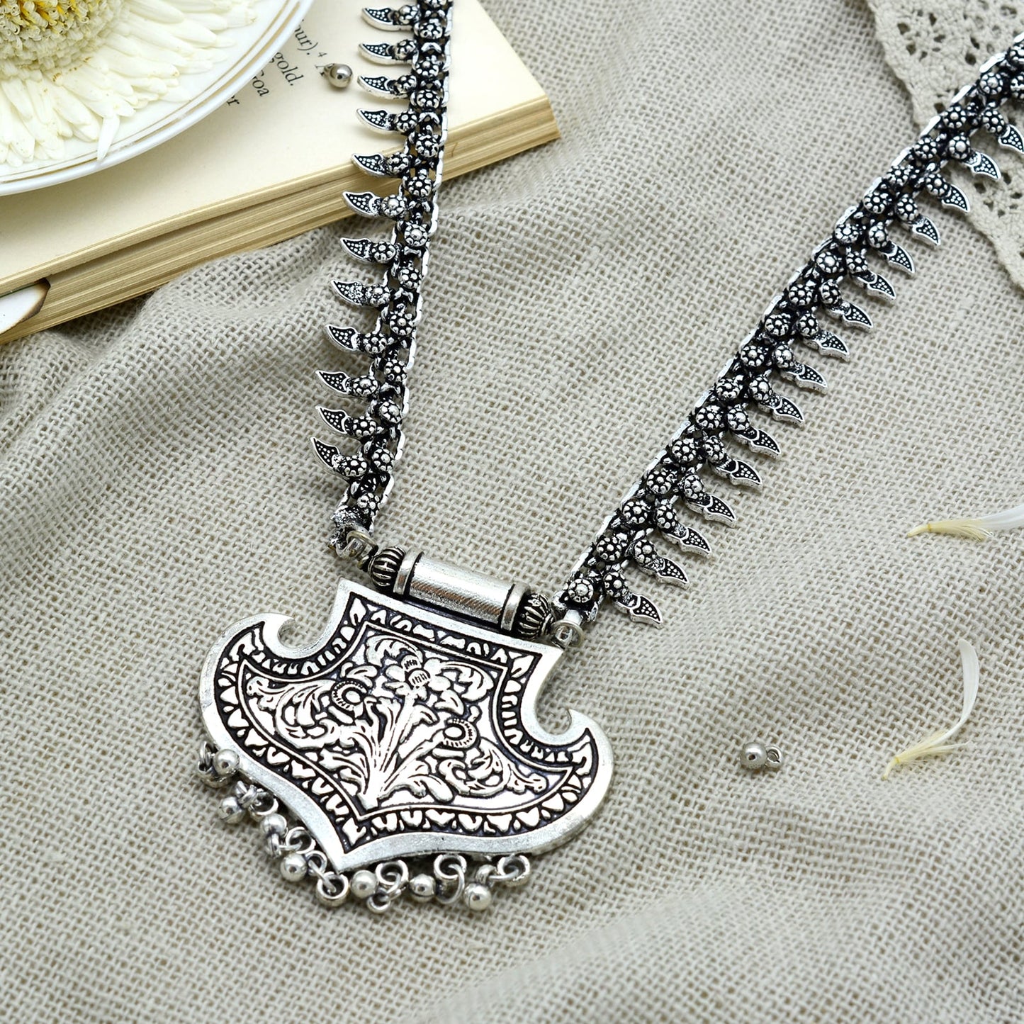 Mayra Silver Oxidized Long Necklace - Teejh