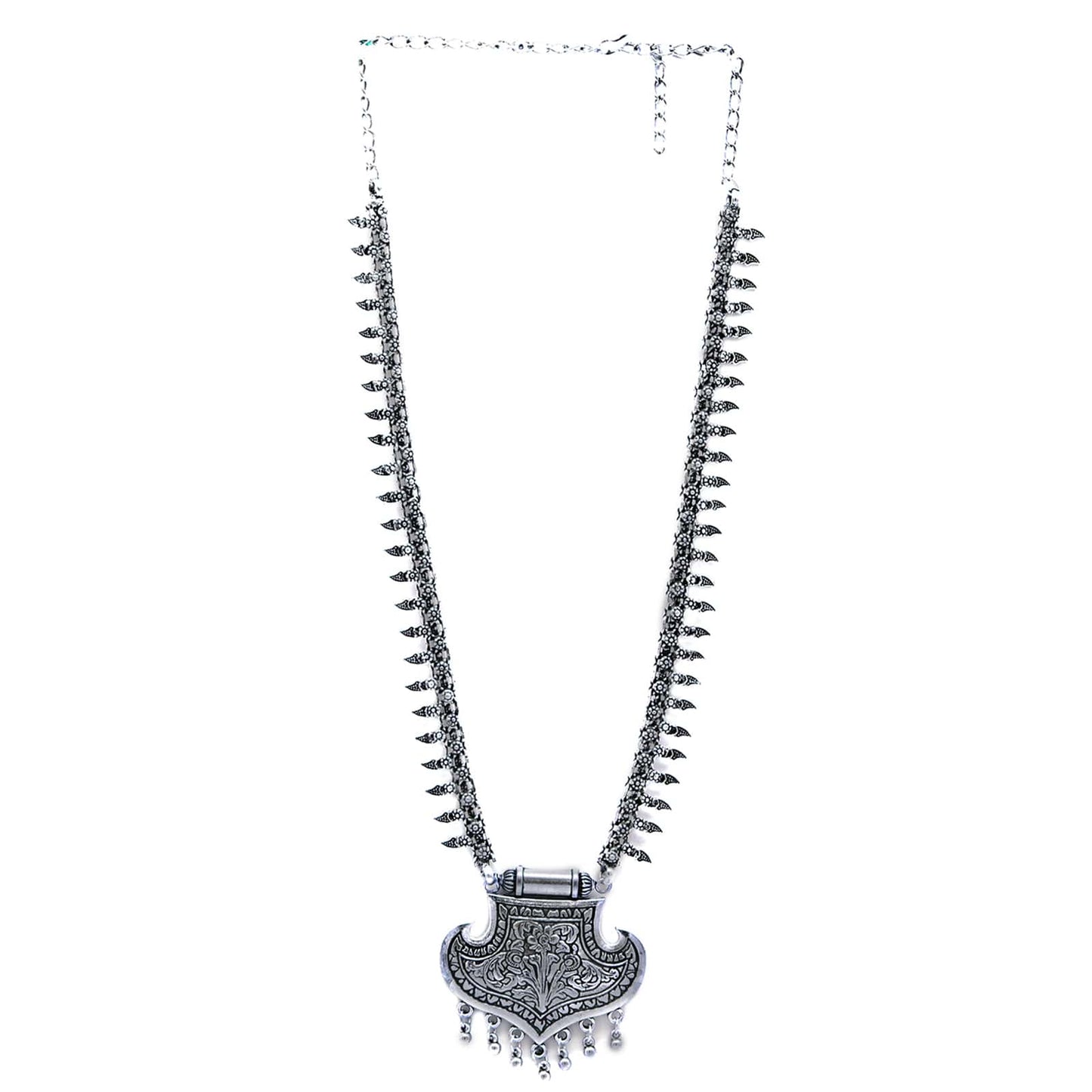 Mayra Silver Oxidized Long Necklace - Teejh
