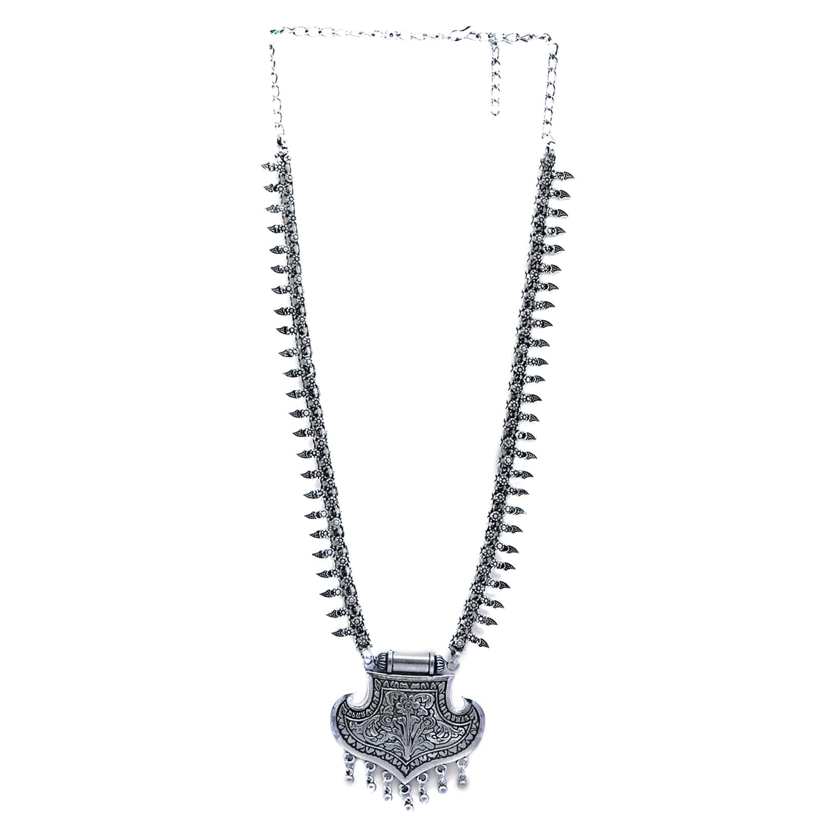 Mayra Silver Oxidized Long Necklace - Teejh