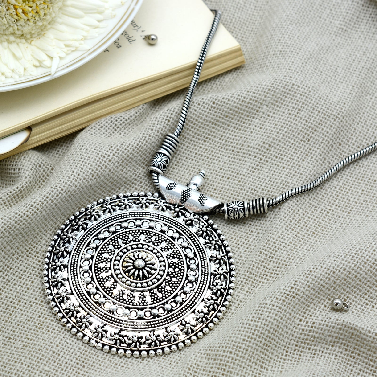 Ishya Silver Oxidized Long Necklace - Teejh