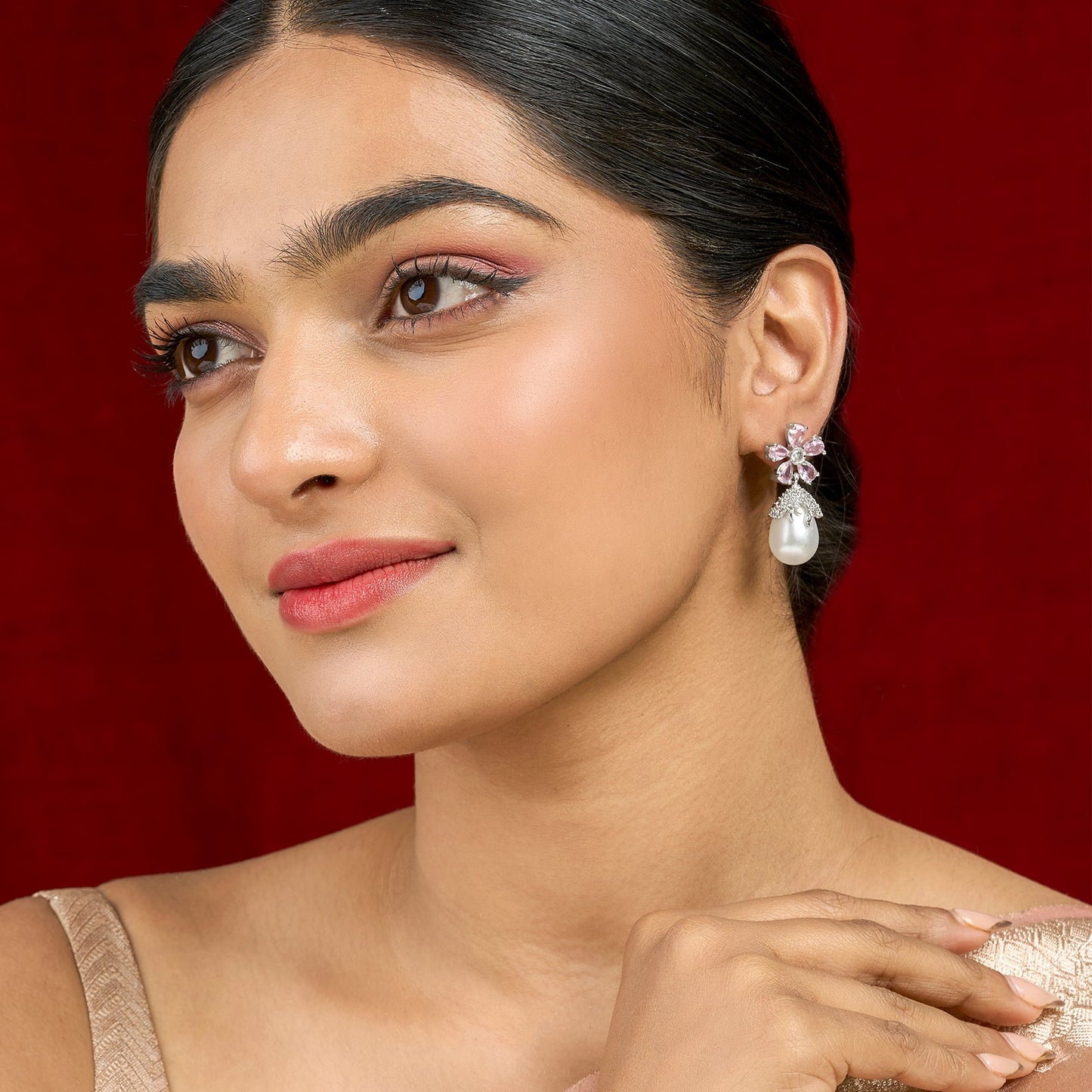 Teejh Almaz Silver and Pink Earring