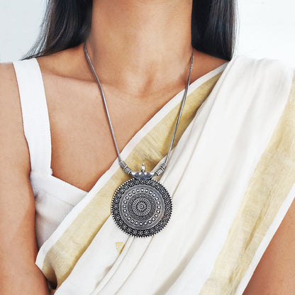 Ishya Silver Oxidized Long Necklace - Teejh