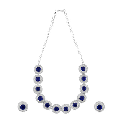 Teejh Celeste Silver Blue Stone Necklace Set