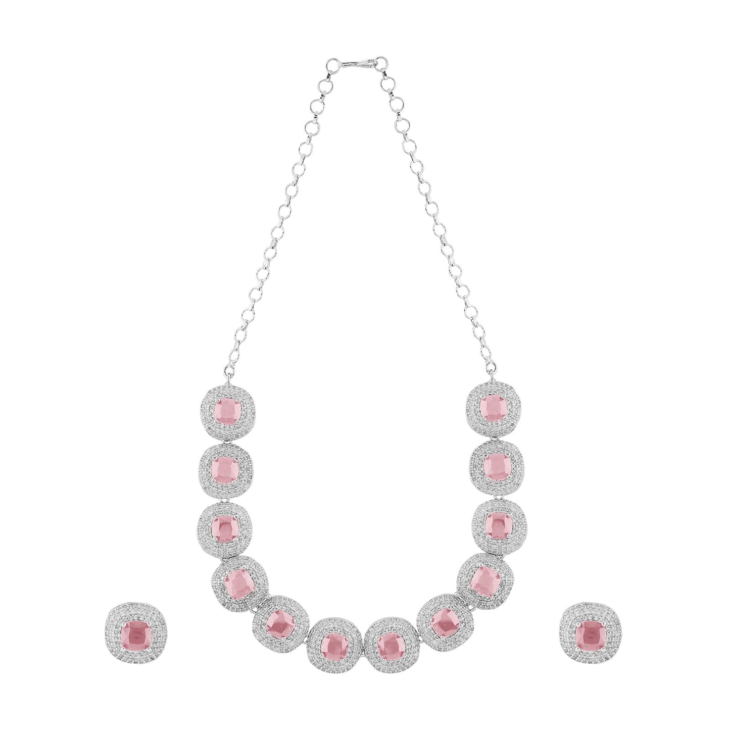 Teejh Celeste Silver Pink Stone Necklace Set