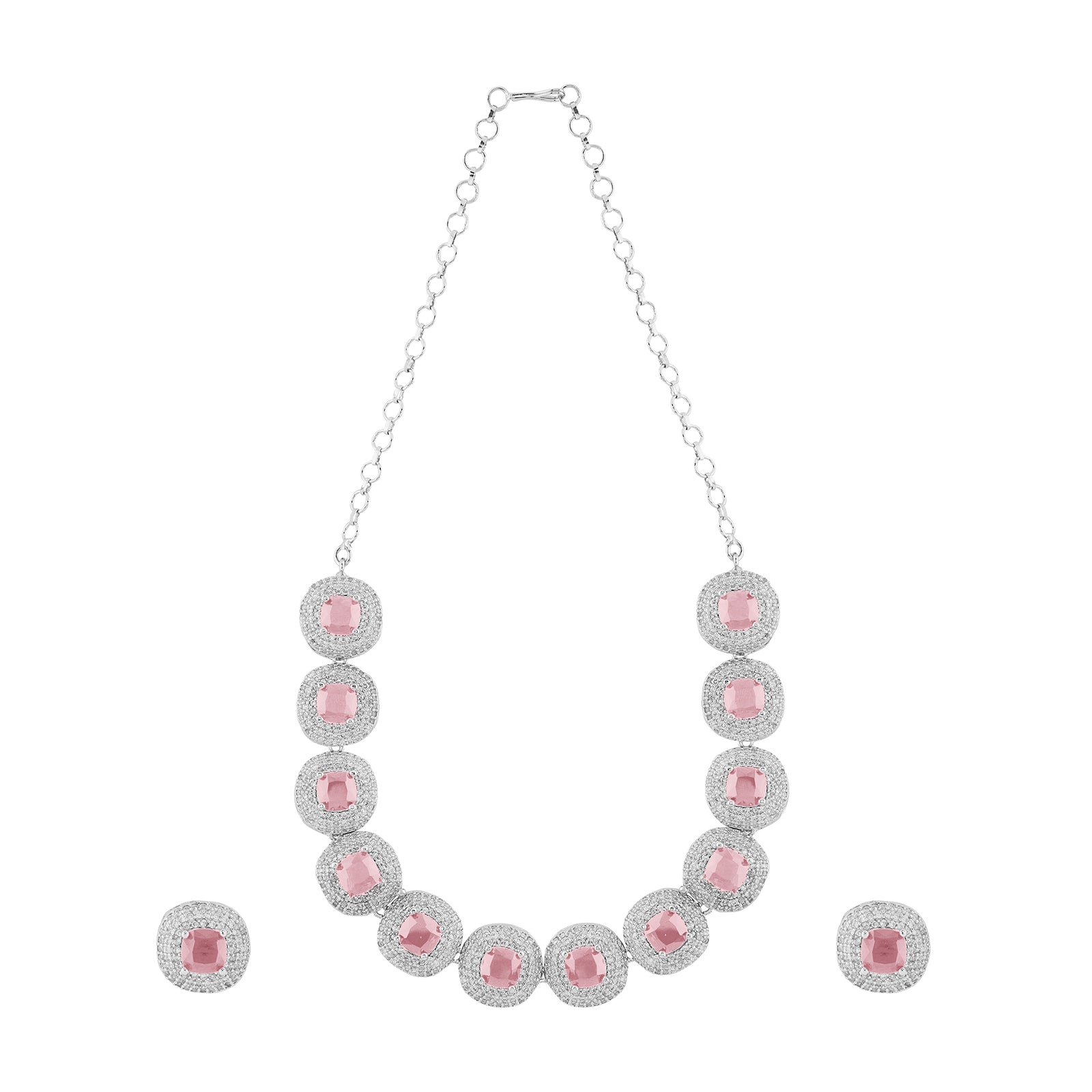 Teejh Celeste Silver Pink Stone Necklace Set