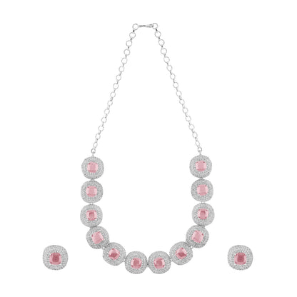 Teejh Celeste Silver Pink Stone Necklace Set