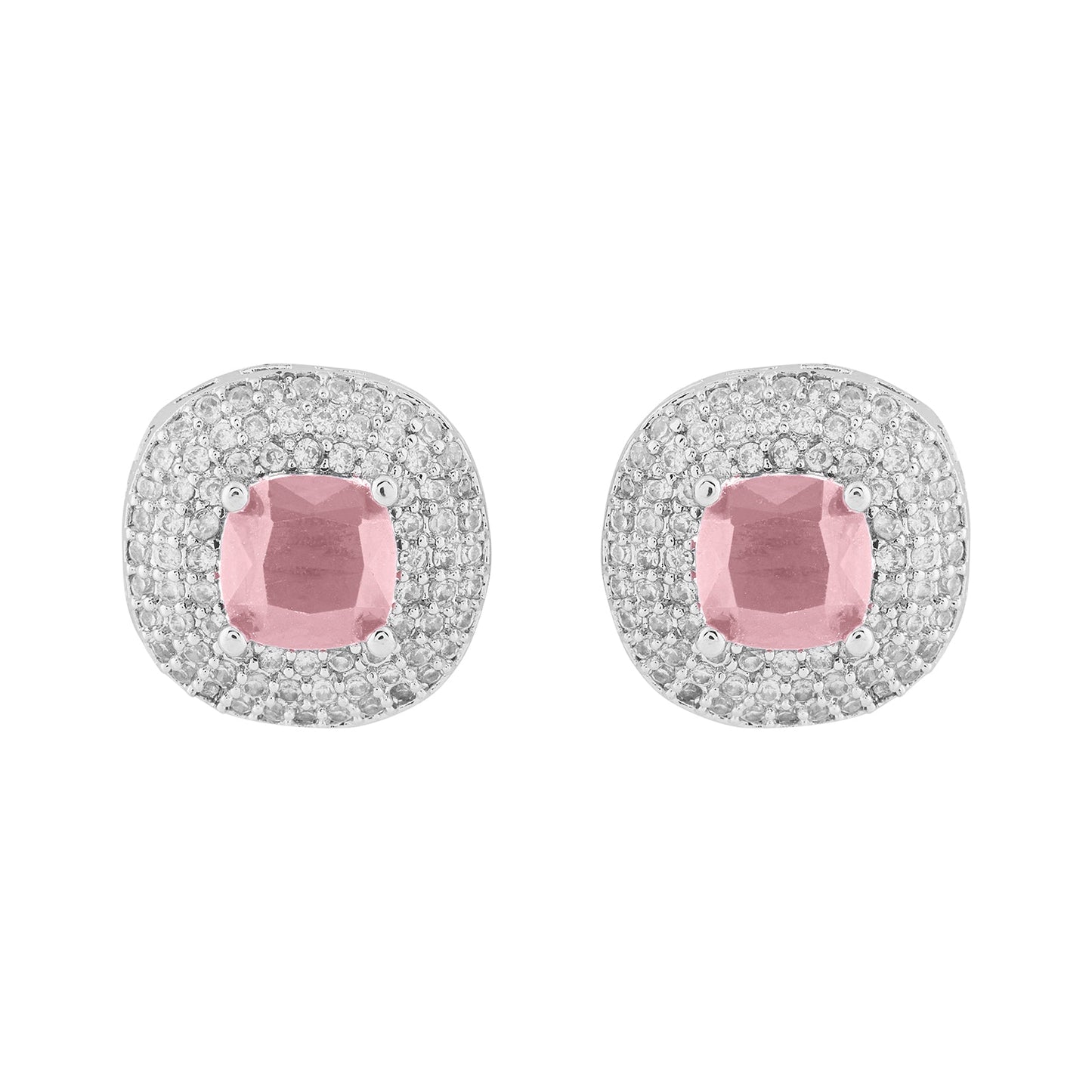 Teejh Celeste Silver Pink Stone Necklace Set