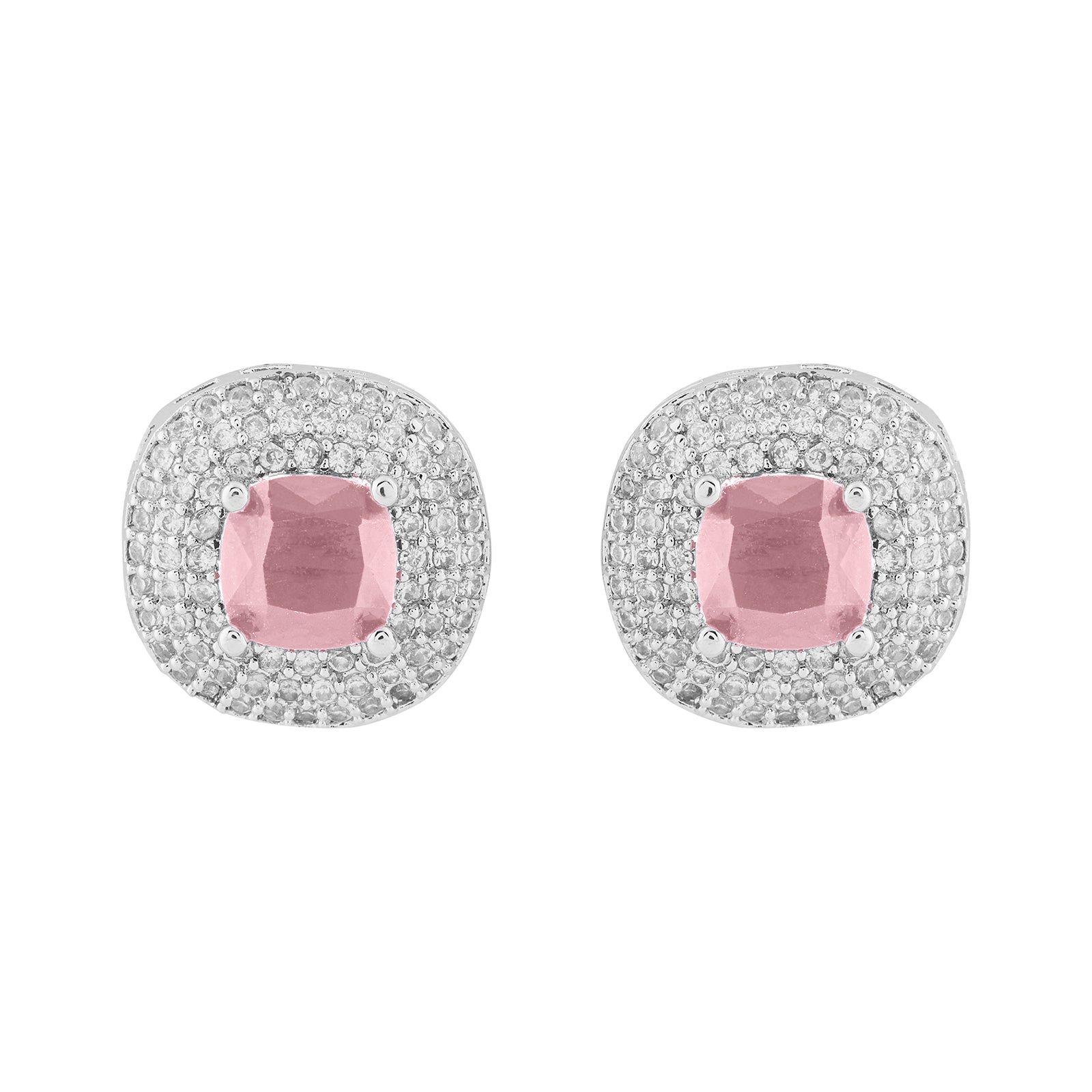 Teejh Celeste Silver Pink Stone Necklace Set