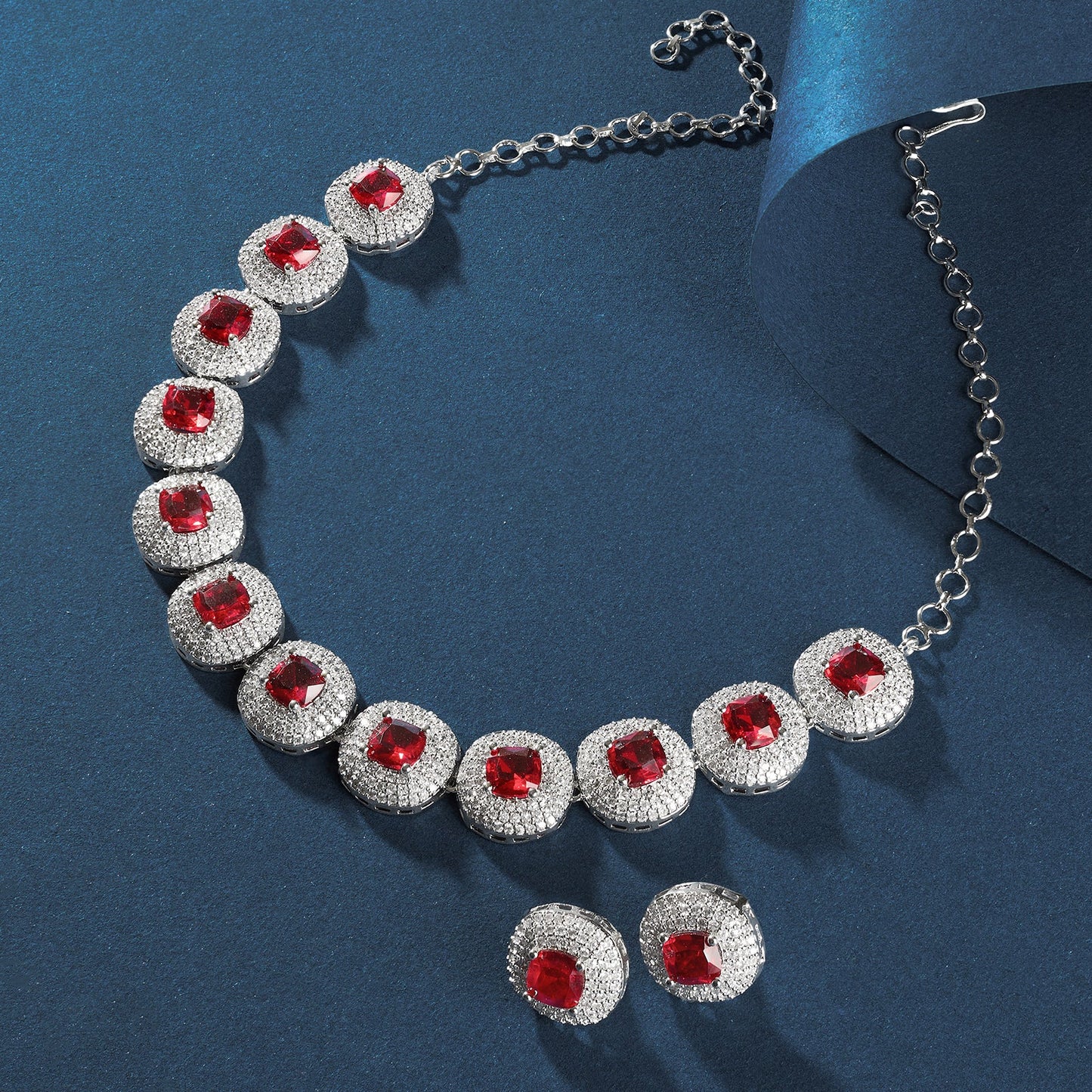 Teejh Celeste Silver Red Stone Necklace Set