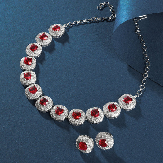 Teejh Celeste Silver Red Stone Necklace Set