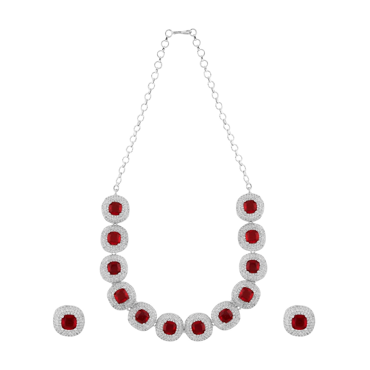 Teejh Celeste Silver Red Stone Necklace Set