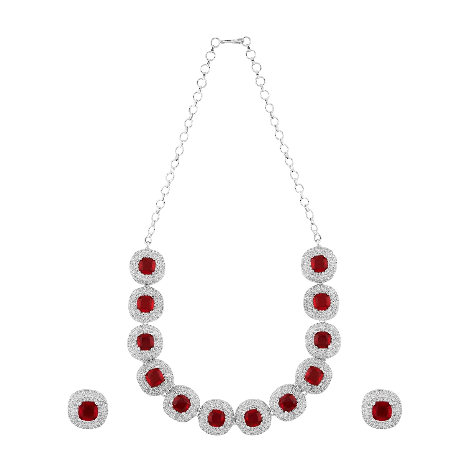 Teejh Celeste Silver Red Stone Necklace Set