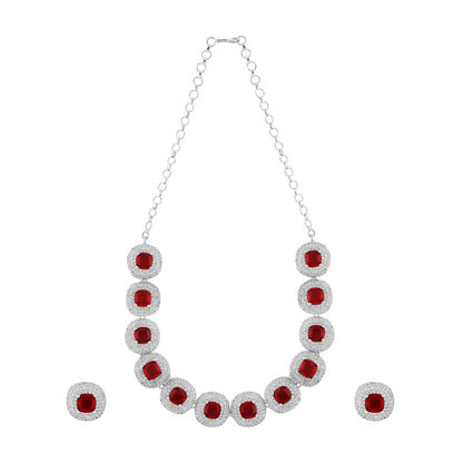 Teejh Celeste Silver Red Stone Necklace Set