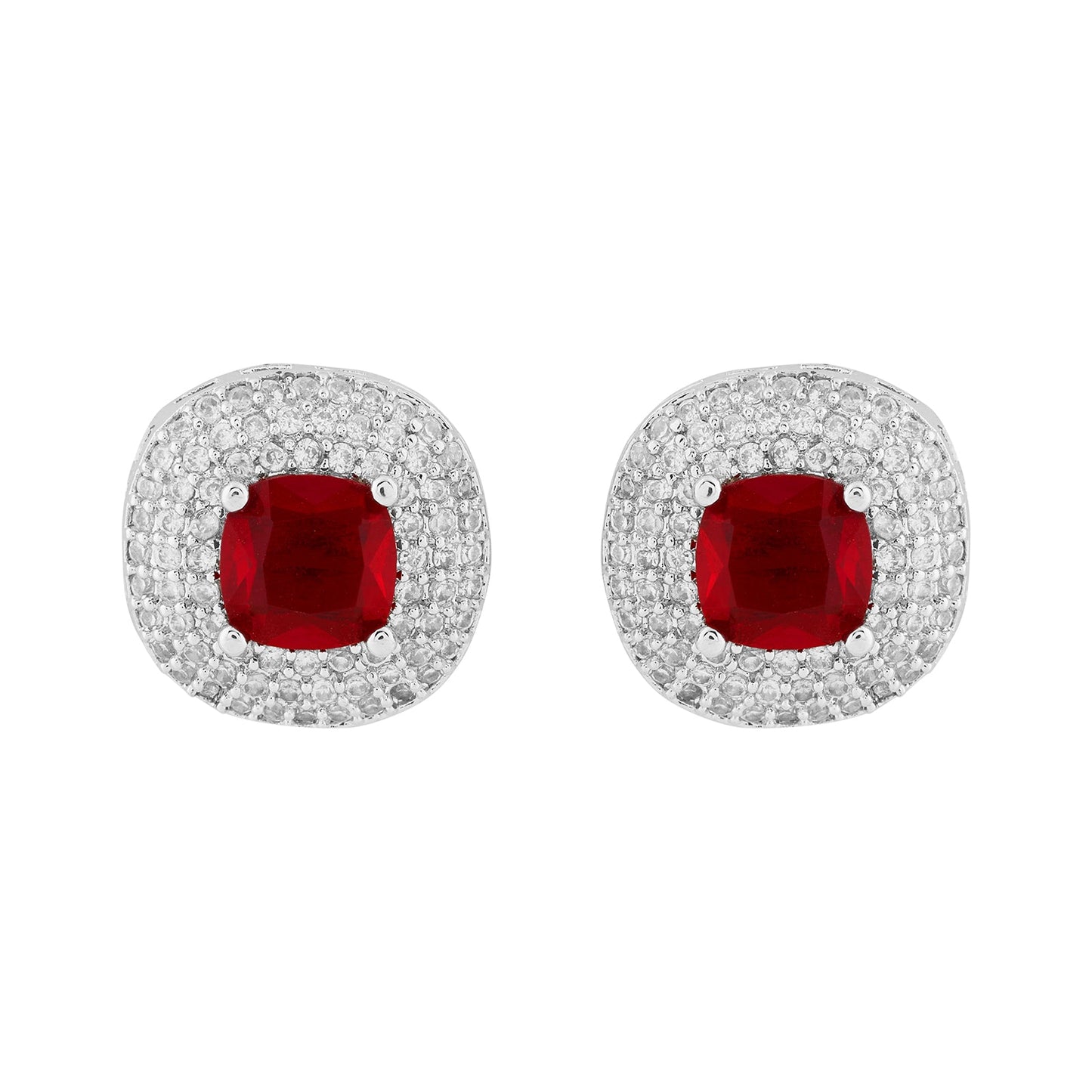 Teejh Celeste Silver Red Stone Necklace Set