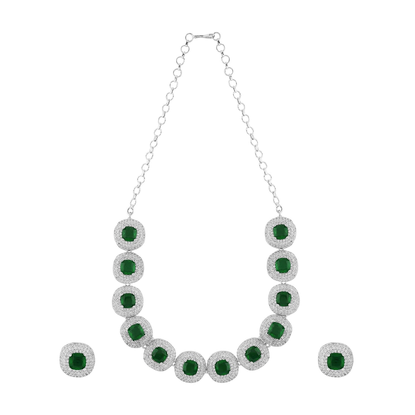Teejh Celeste Silver Green Stone Necklace Set