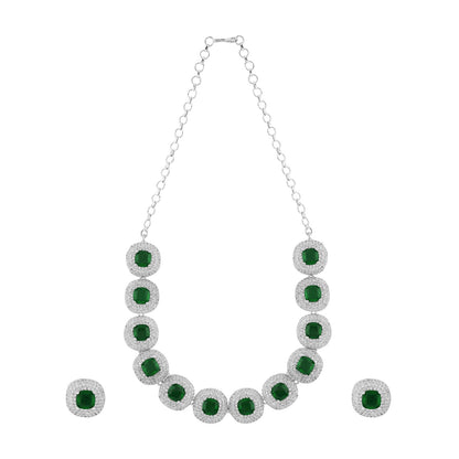 Teejh Celeste Silver Green Stone Necklace Set