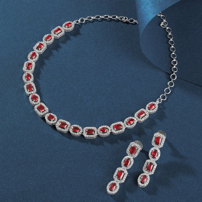 Teejh Elysia Silver and Red CZ stone Necklace set