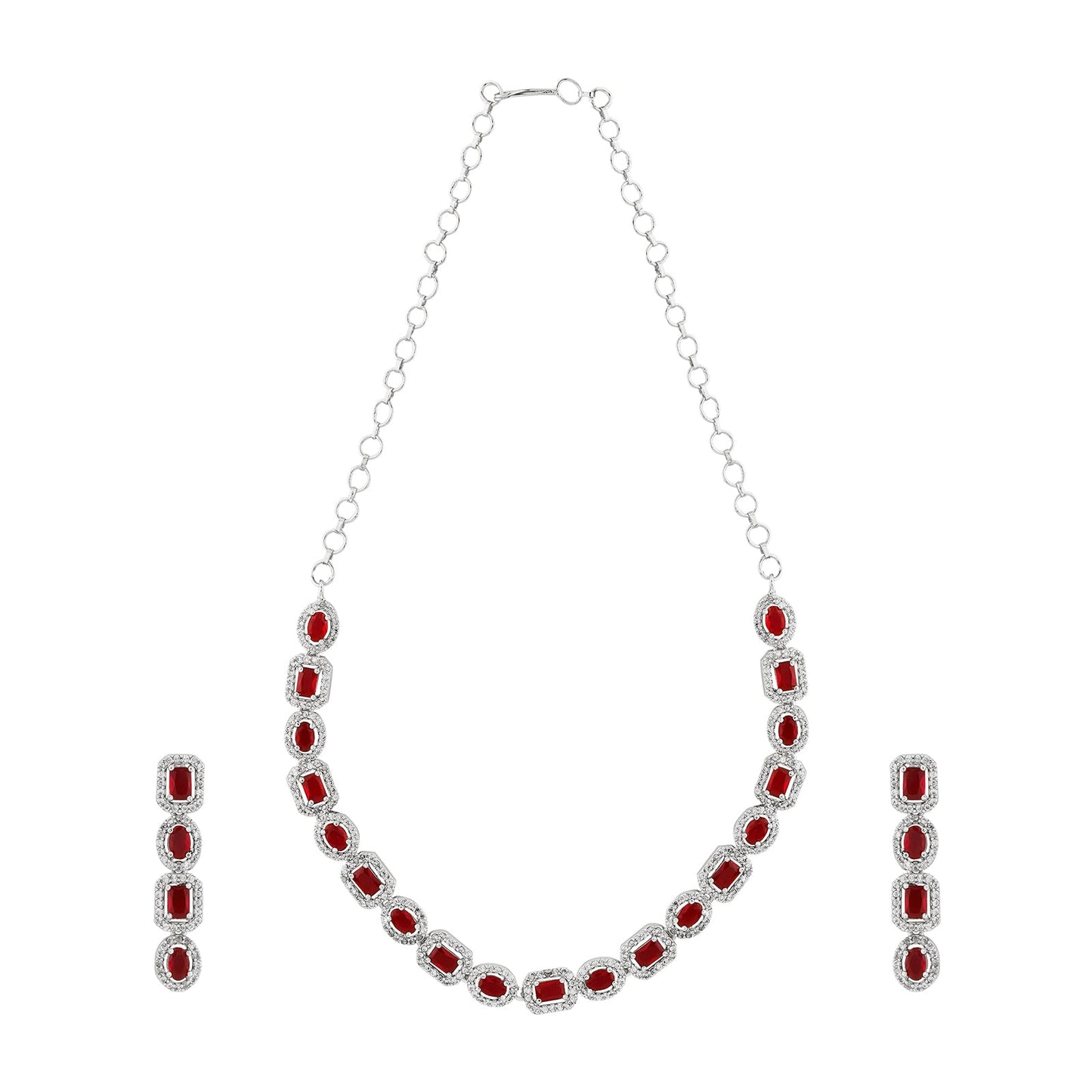 Teejh Elysia Silver and Red CZ stone Necklace set