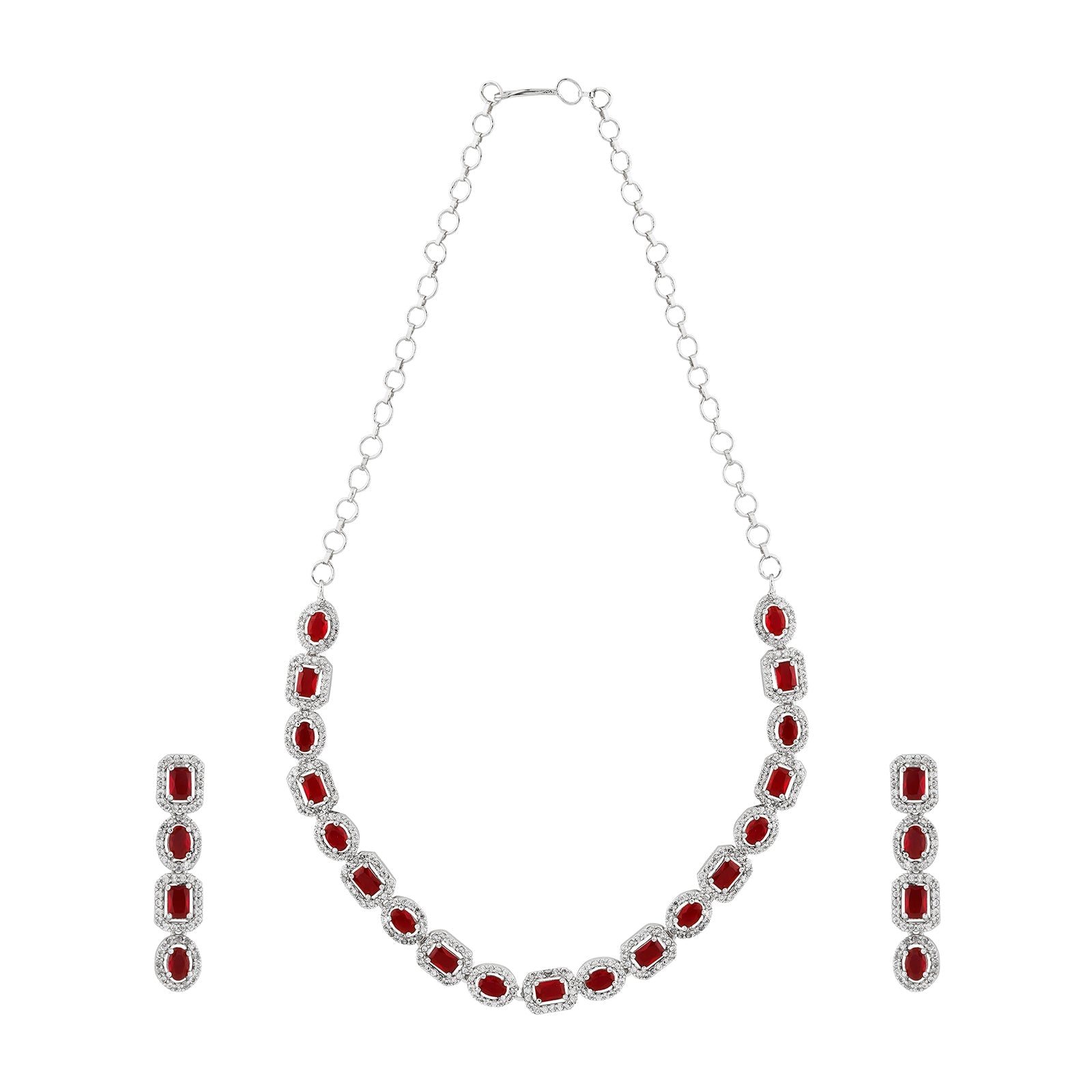 Teejh Elysia Silver and Red CZ stone Necklace set