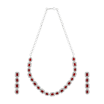 Teejh Elysia Silver and Red CZ stone Necklace set
