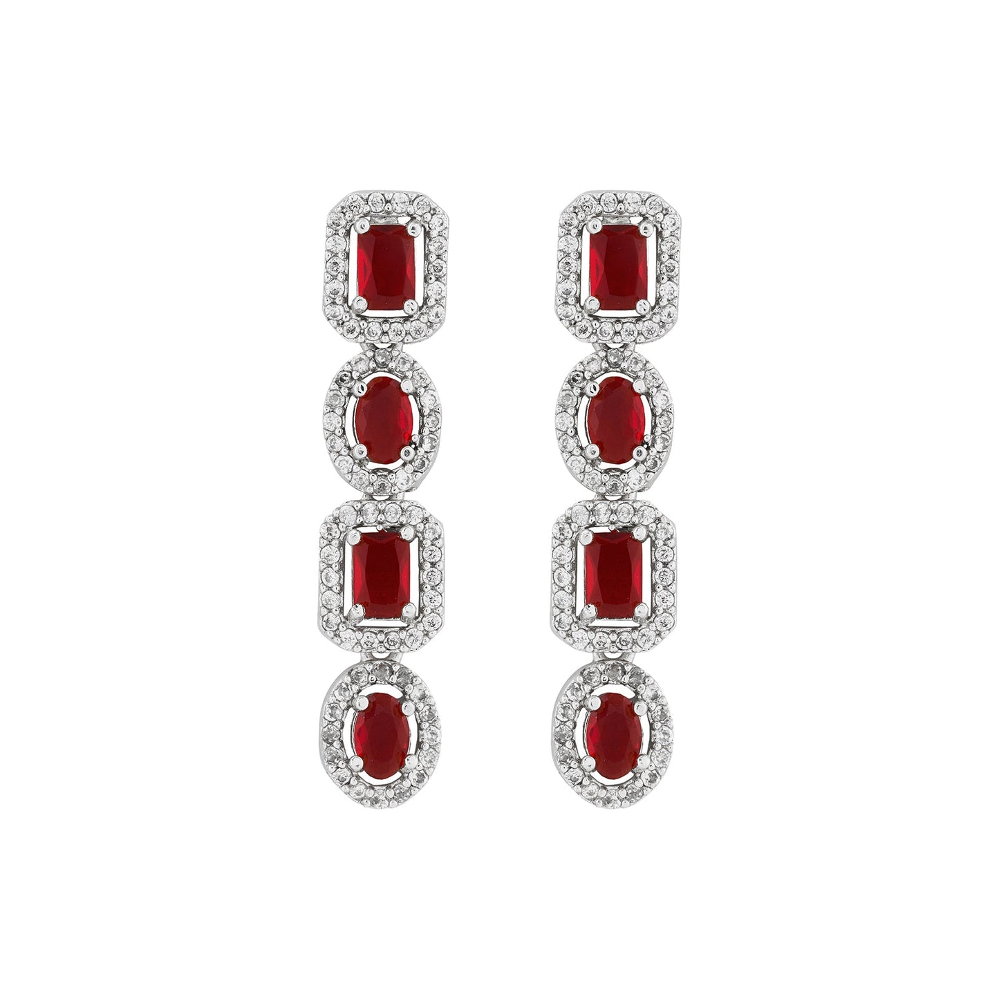 Teejh Elysia Silver and Red CZ stone Necklace set