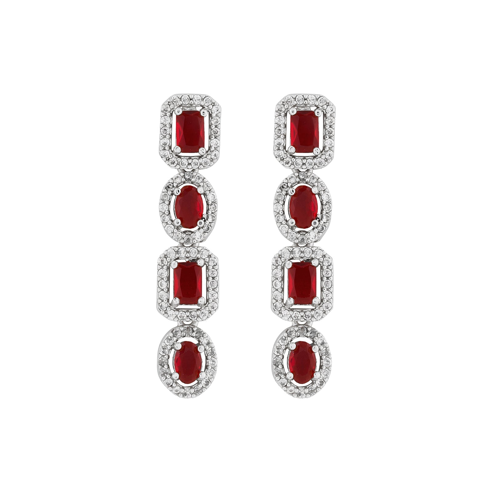 Teejh Elysia Silver and Red CZ stone Necklace set