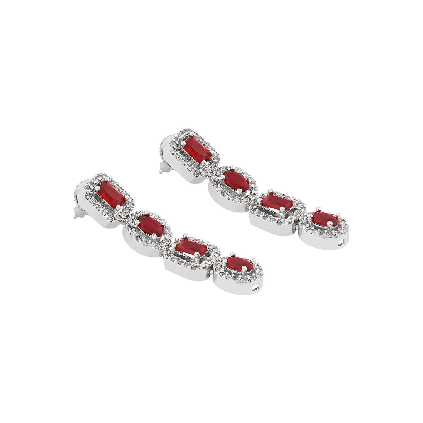 Teejh Elysia Silver and Red CZ stone Necklace set