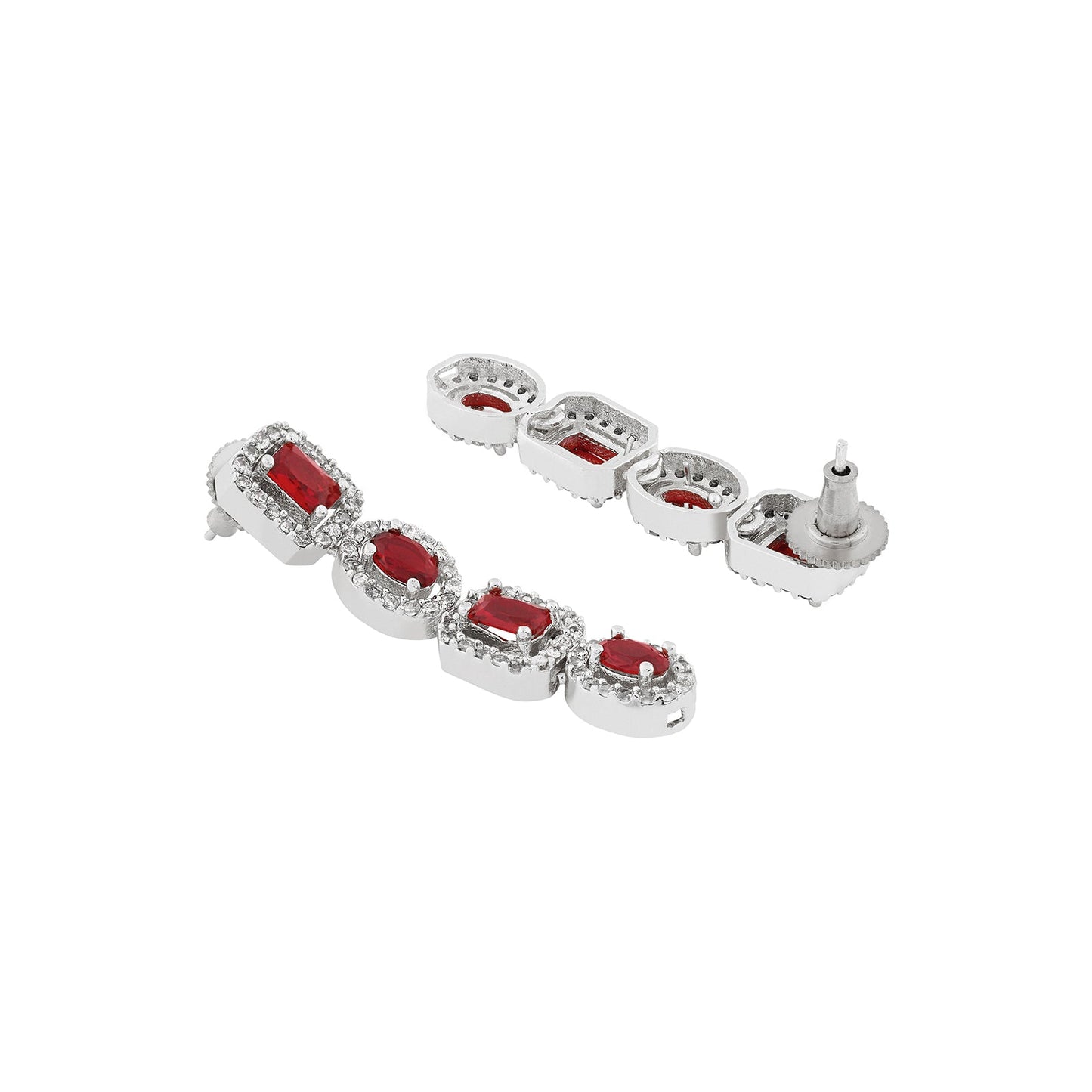 Teejh Elysia Silver and Red CZ stone Necklace set