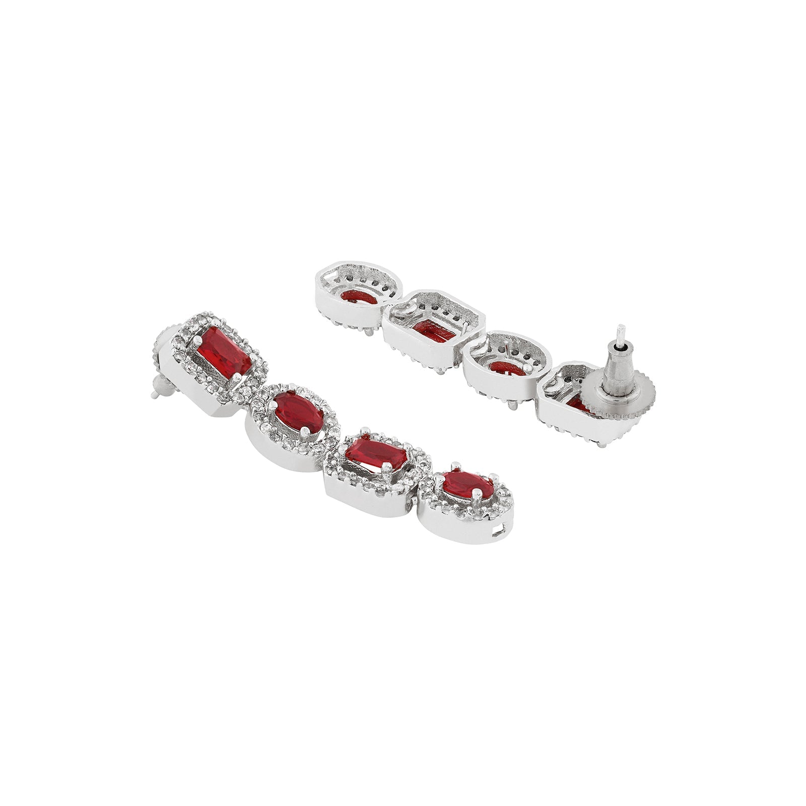 Teejh Elysia Silver and Red CZ stone Necklace set